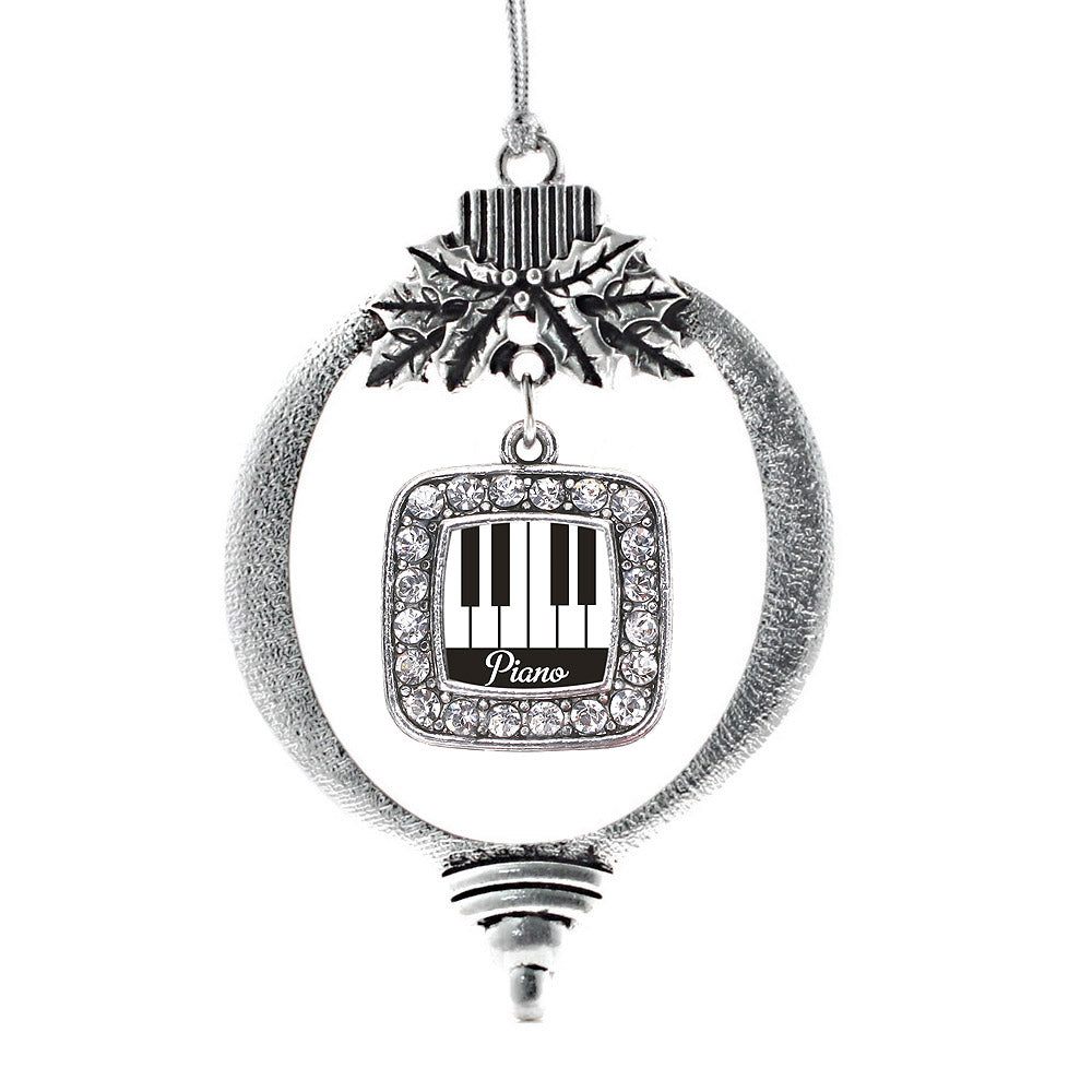 Silver Piano Lovers Square Charm Holiday Ornament
