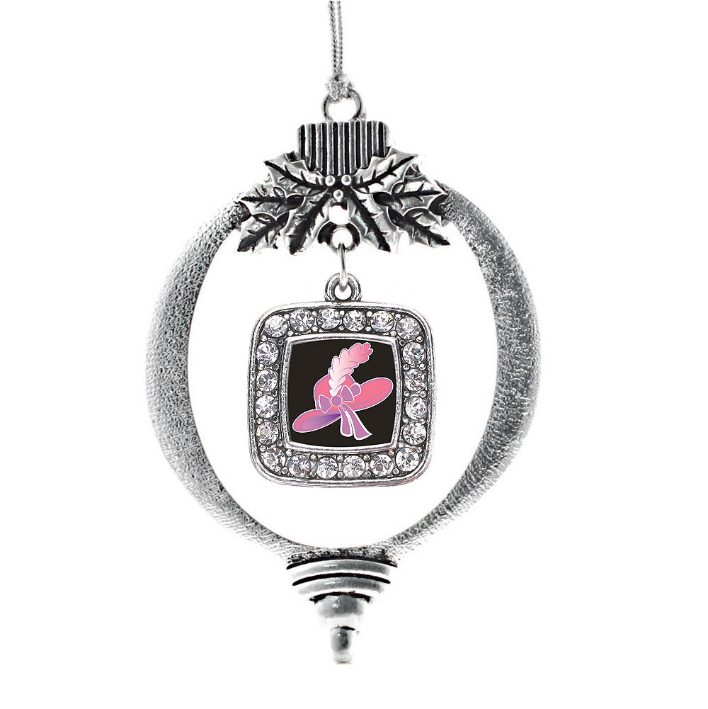 Silver Pink Hat Square Charm Holiday Ornament