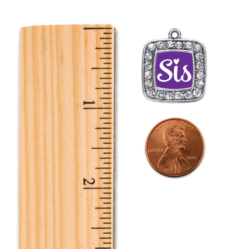 Silver Sis Purple Script Square Charm Holiday Ornament