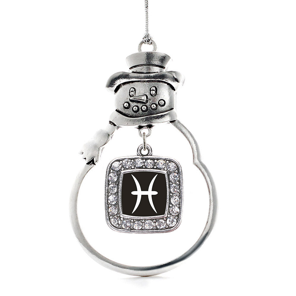 Silver Pisces Zodiac Square Charm Snowman Ornament