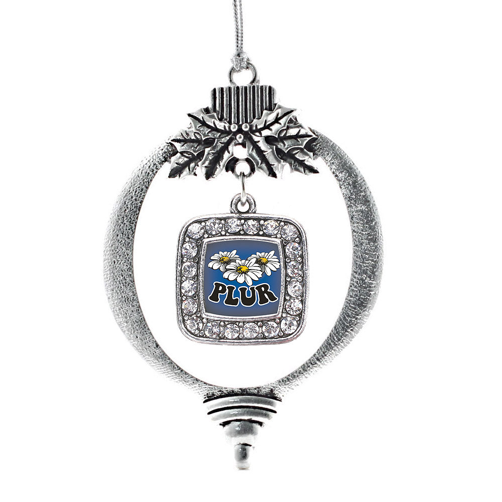 Silver PLUR Square Charm Holiday Ornament