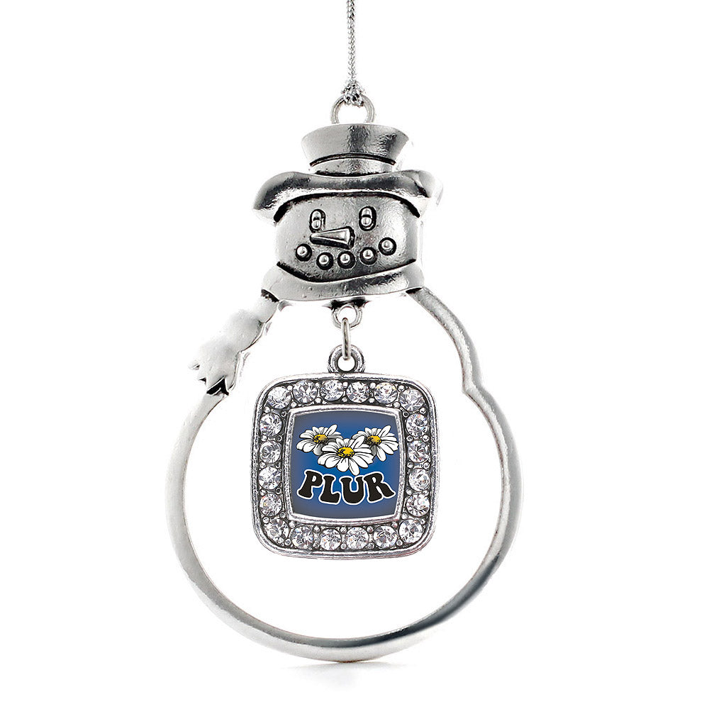 Silver PLUR Square Charm Snowman Ornament