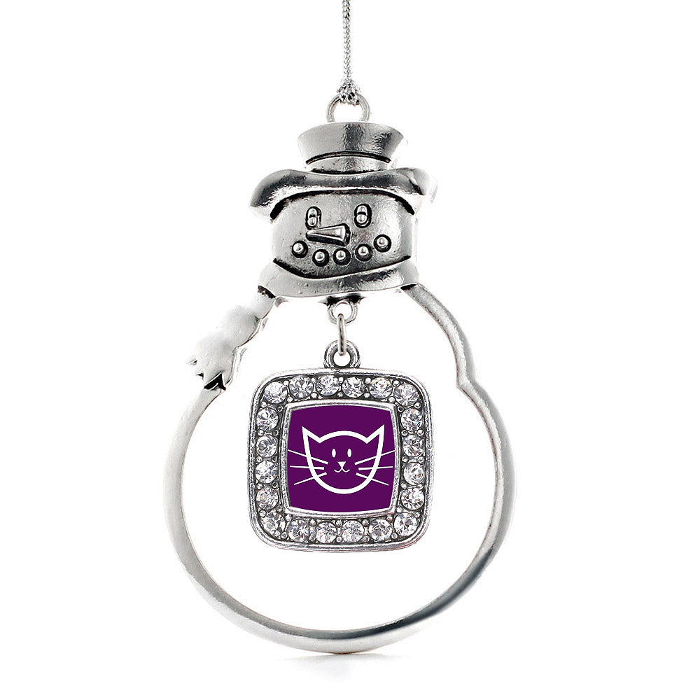 Silver Pretty Kitty Square Charm Snowman Ornament