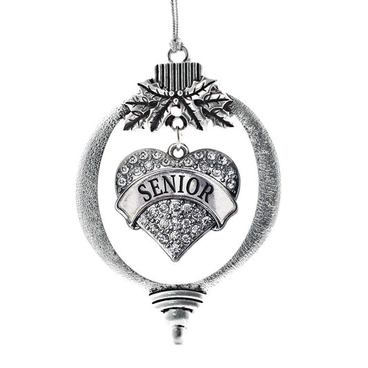 Silver Senior Pave Heart Charm Holiday Ornament