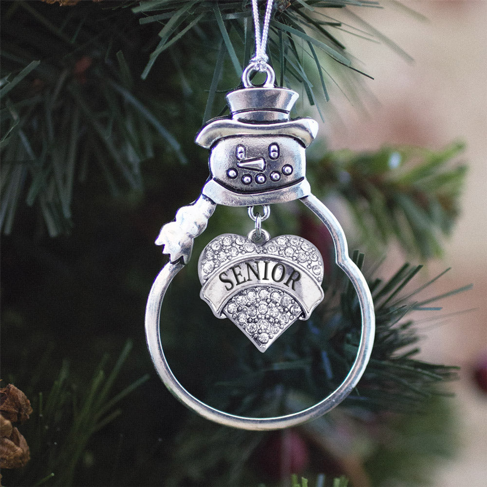 Silver Senior Pave Heart Charm Snowman Ornament