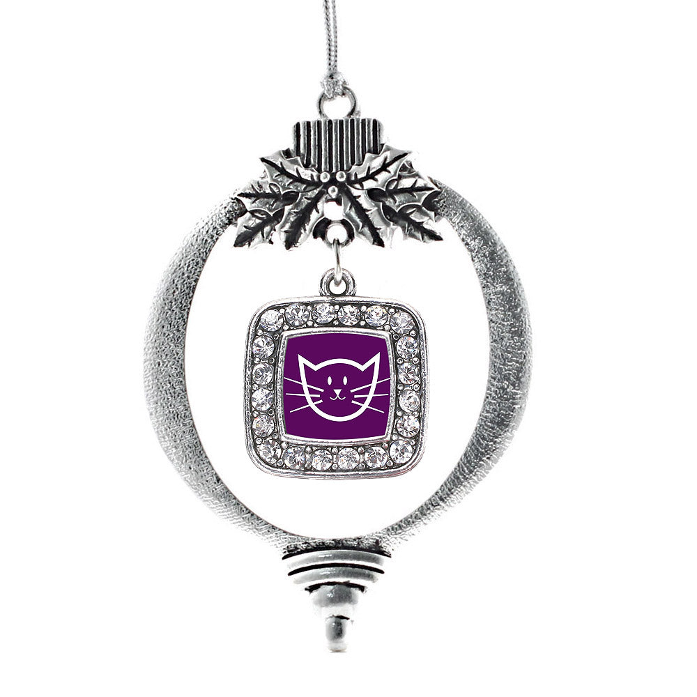 Silver Pretty Kitty Square Charm Holiday Ornament