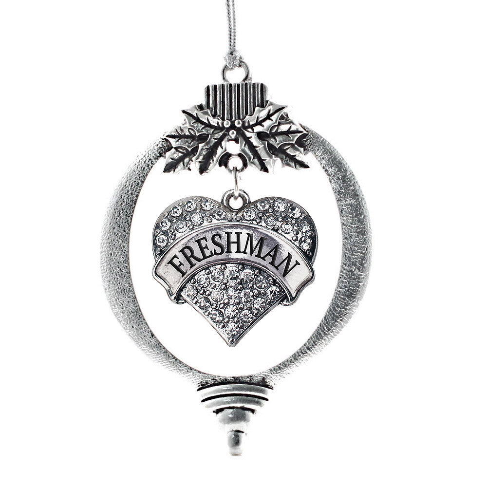 Silver Freshman Pave Heart Charm Holiday Ornament