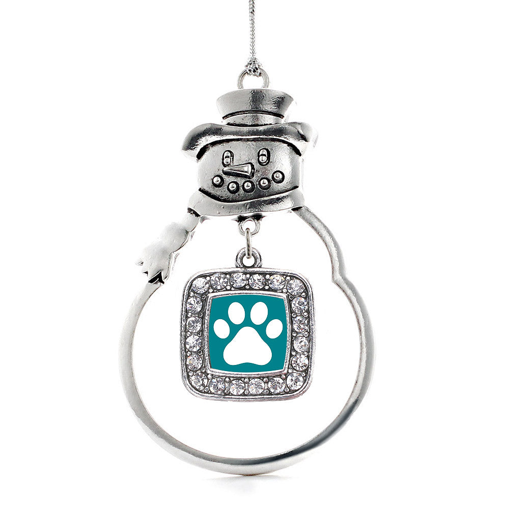 Silver Pretty Paw Print Square Charm Snowman Ornament