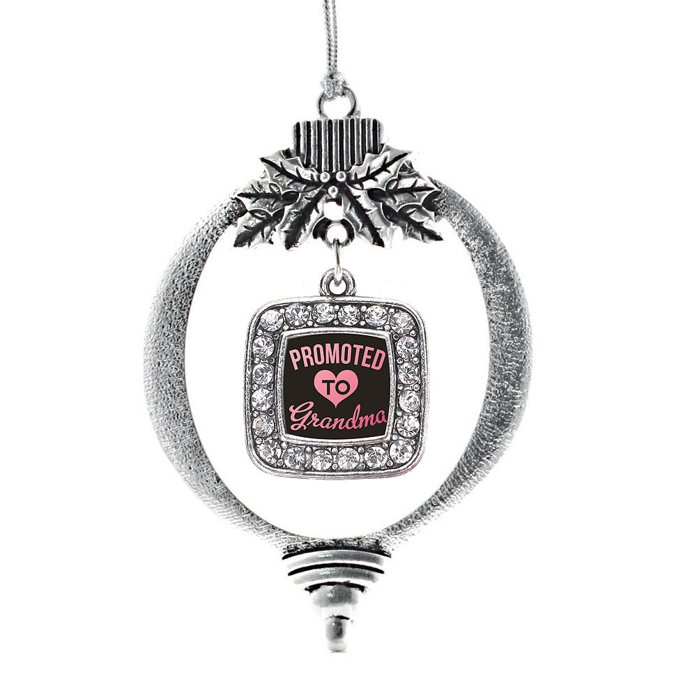 Silver Promoted To Grandma Square Charm Holiday Ornament