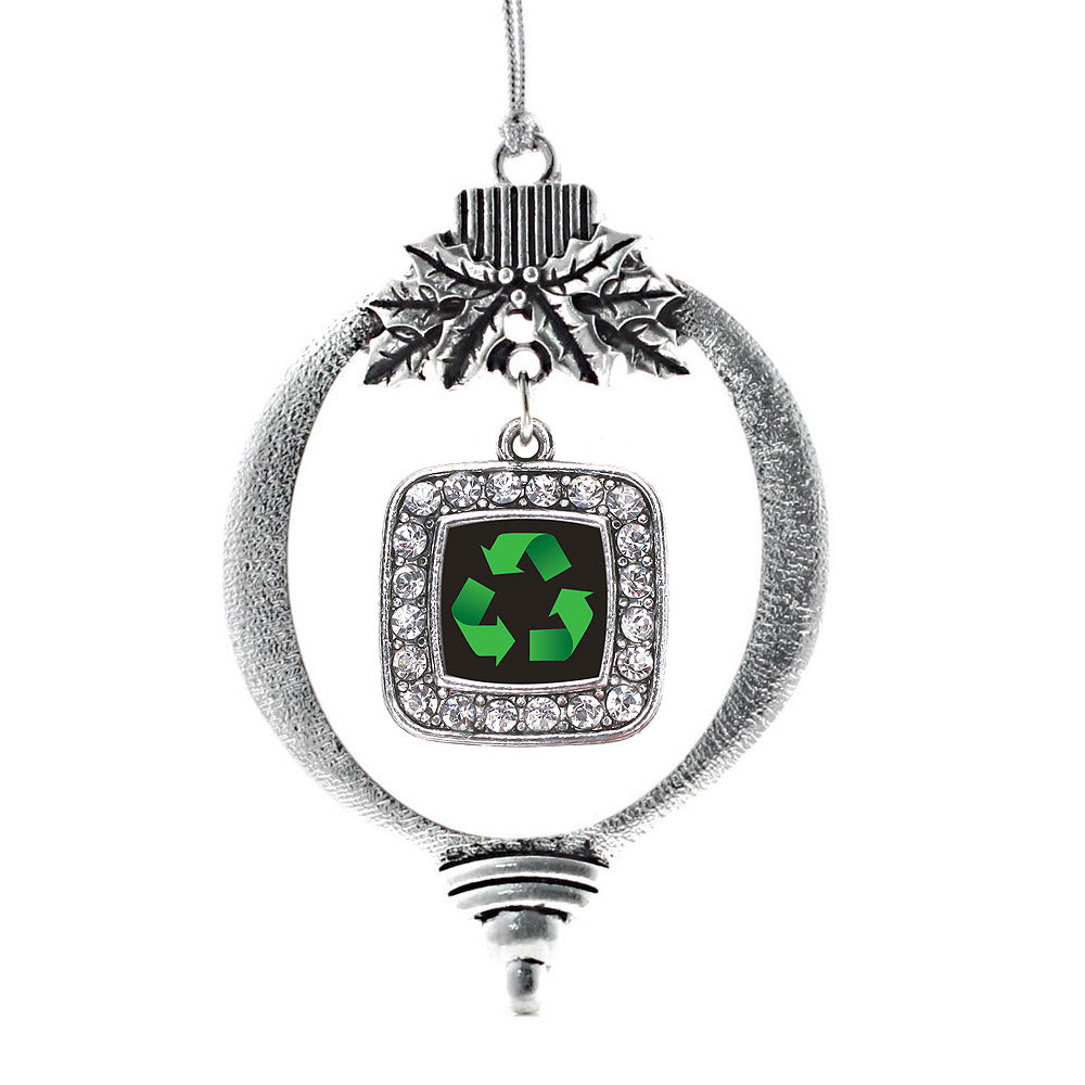 Silver Recycle Square Charm Holiday Ornament