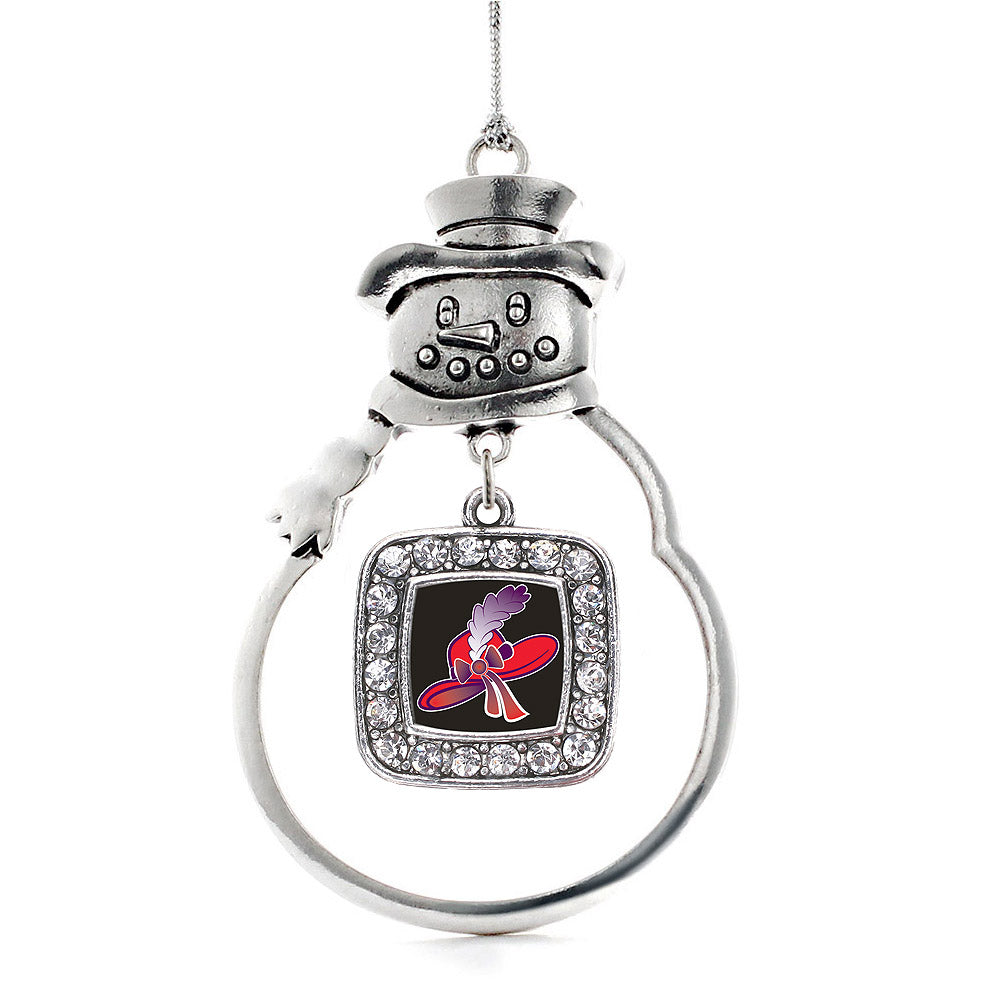 Silver Red Hat Square Charm Snowman Ornament