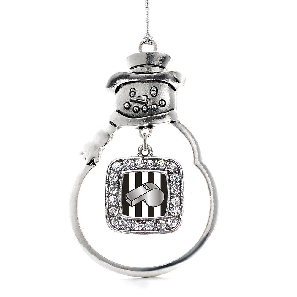 Silver Referee Square Charm Snowman Ornament