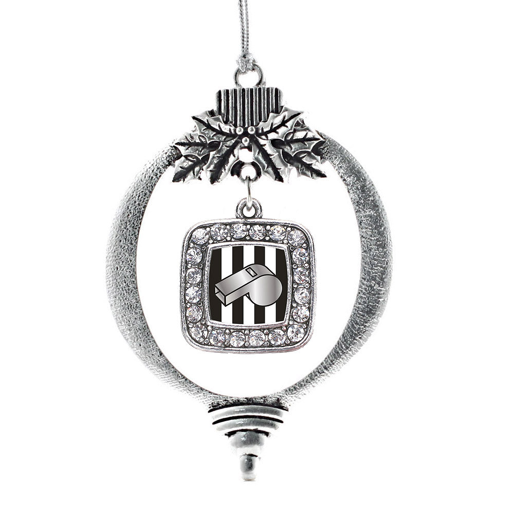 Silver Referee Square Charm Holiday Ornament