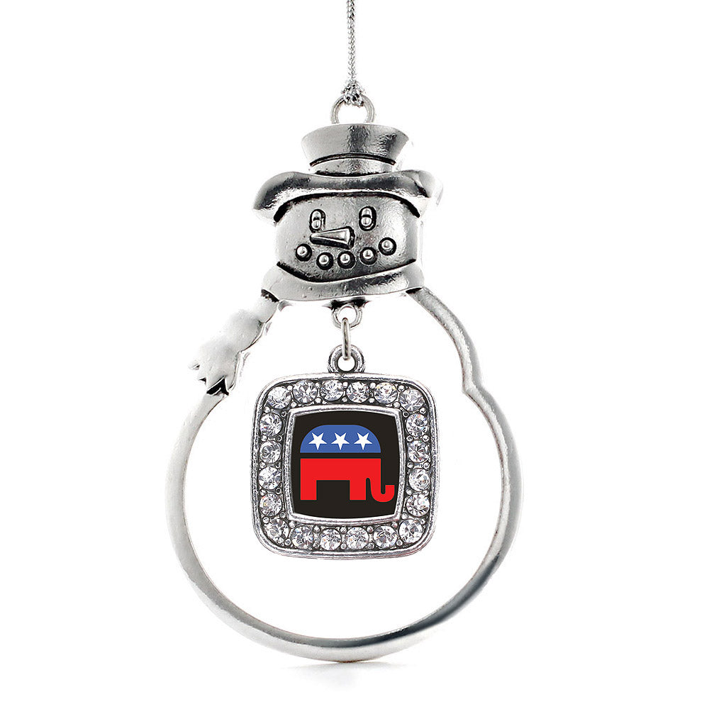 Silver Republican Square Charm Snowman Ornament