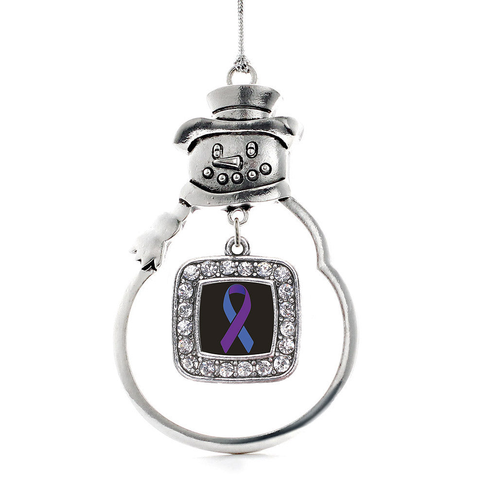 Silver Rheumatoid Arthritis Awareness Square Charm Snowman Ornament