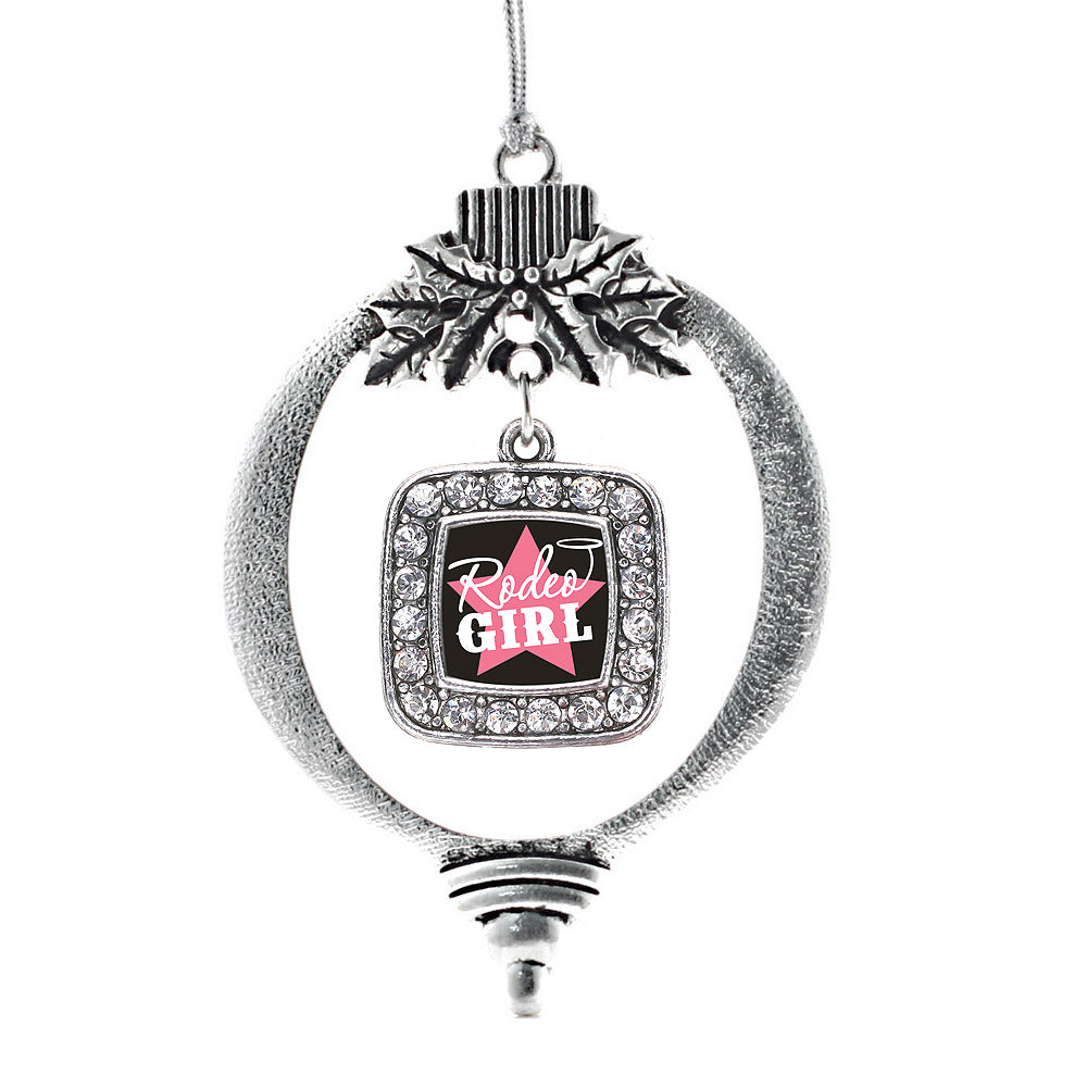 Silver Rodeo Girl Square Charm Holiday Ornament