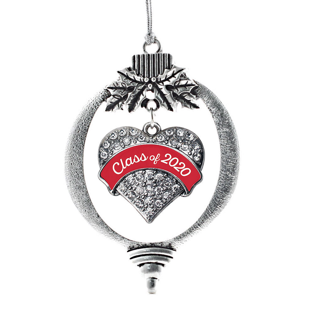Silver Class of 2020 - Red Pave Heart Charm Holiday Ornament