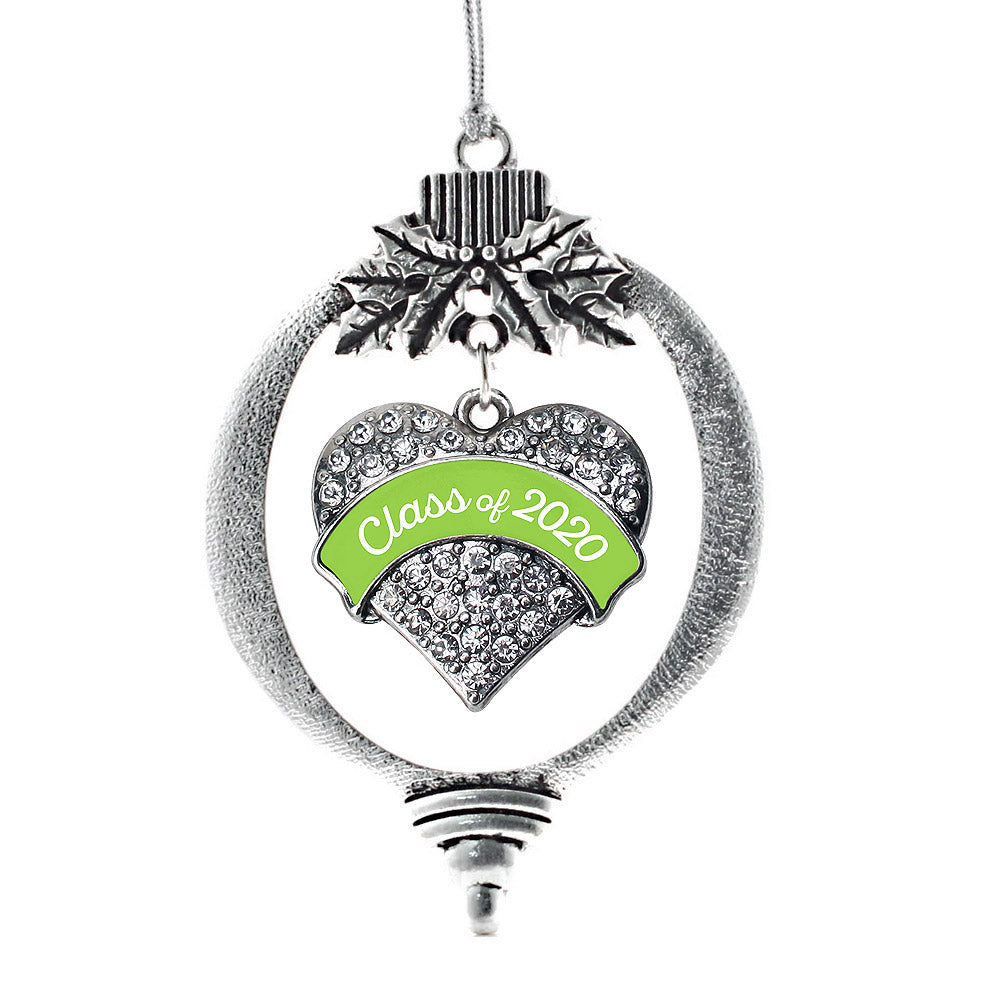 Silver Class of 2020 - Lime Green Pave Heart Charm Holiday Ornament