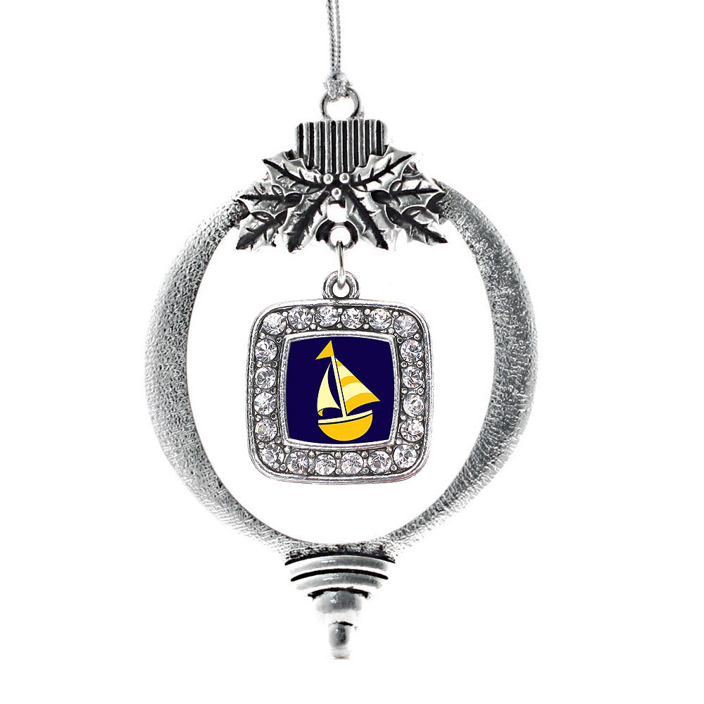 Silver Sailboat Square Charm Holiday Ornament