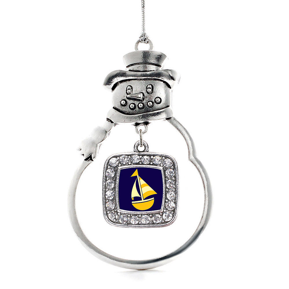 Silver Sailboat Square Charm Snowman Ornament