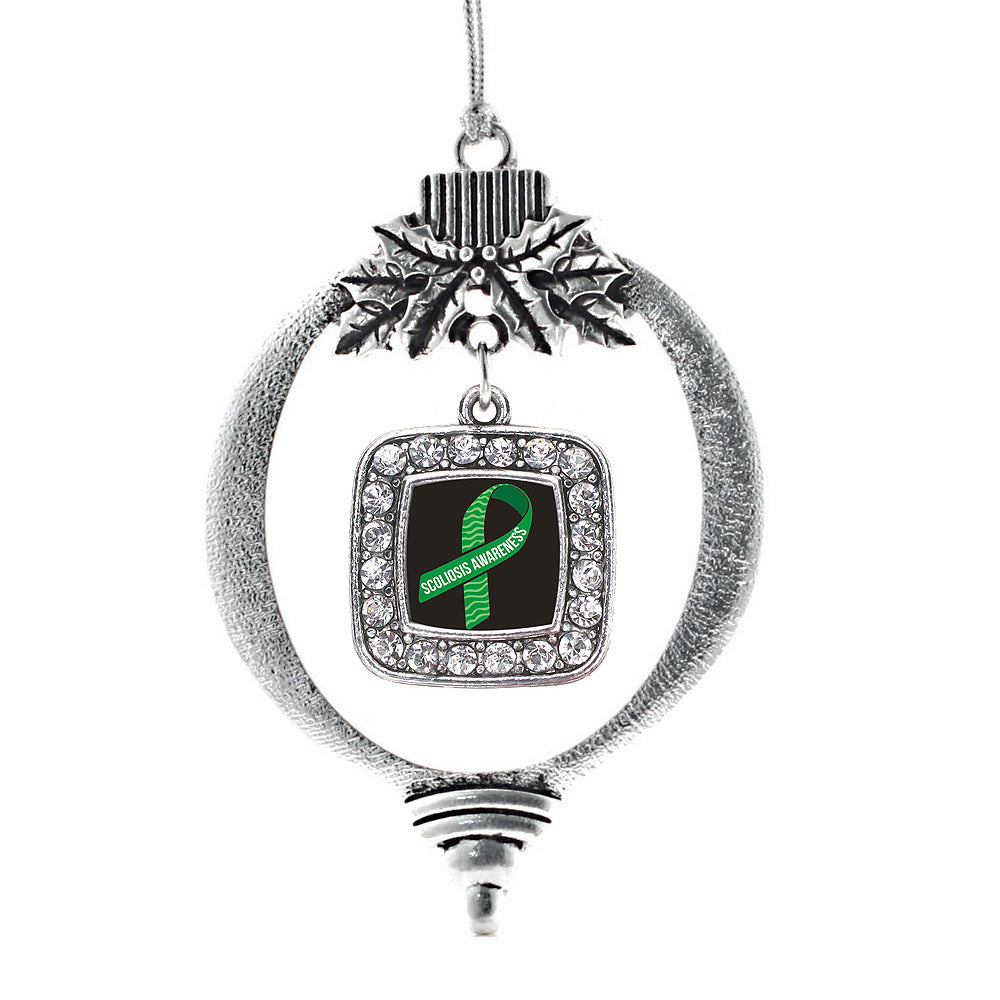 Silver Scoliosis Awareness Square Charm Holiday Ornament
