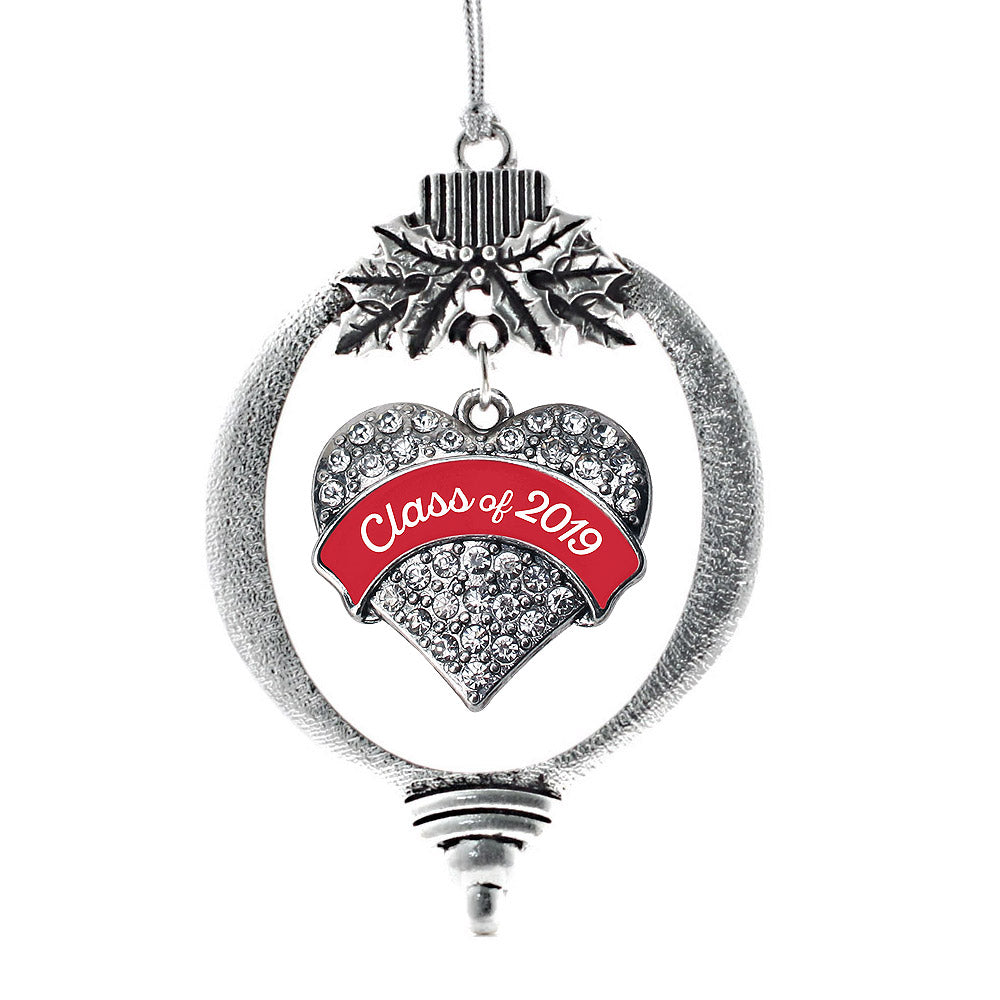Silver Class of 2019 - Red Pave Heart Charm Holiday Ornament