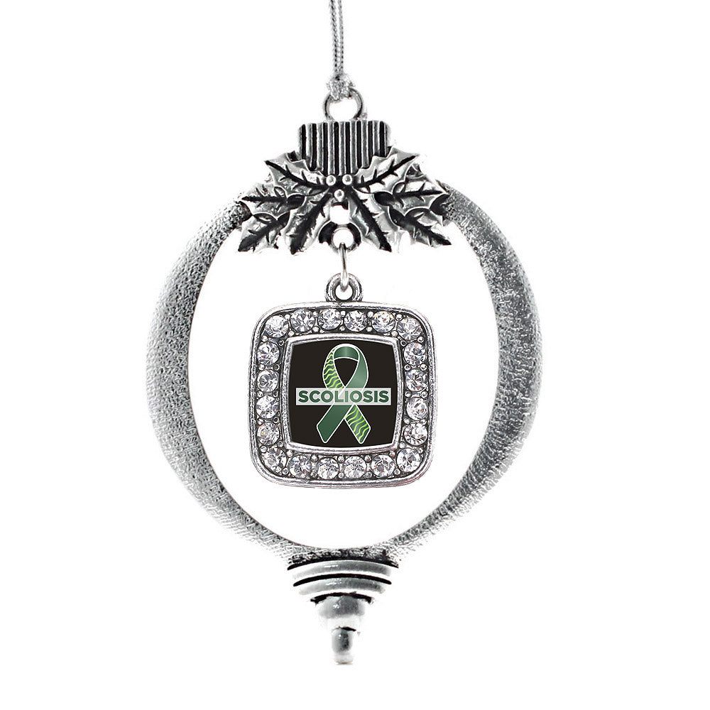 Silver Scoliosis Support and Awareness Square Charm Holiday Ornament