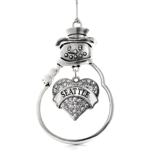 Silver Seattle Pave Heart Charm Snowman Ornament