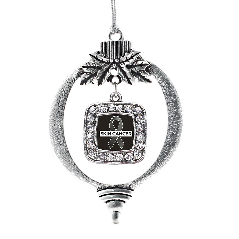 Silver Skin Cancer Support Square Charm Holiday Ornament