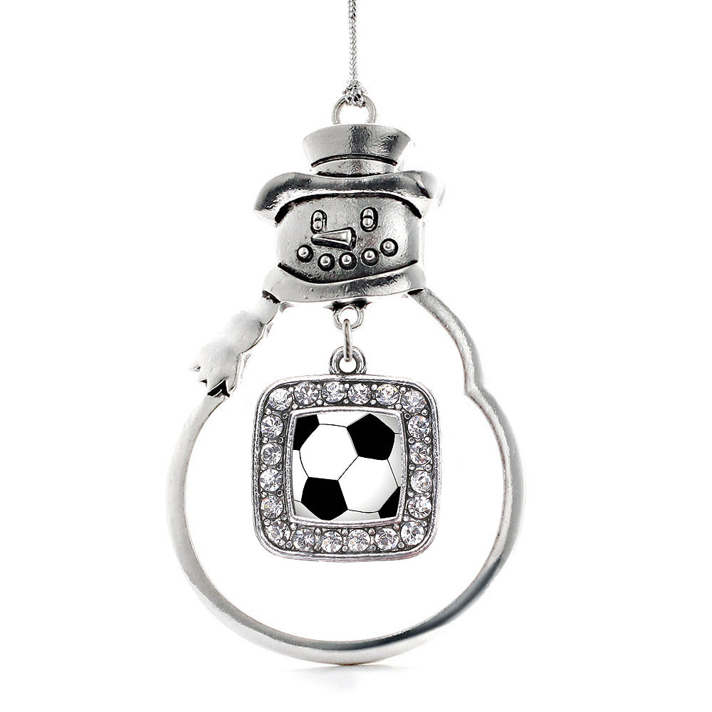 Silver Soccer Square Charm Snowman Ornament