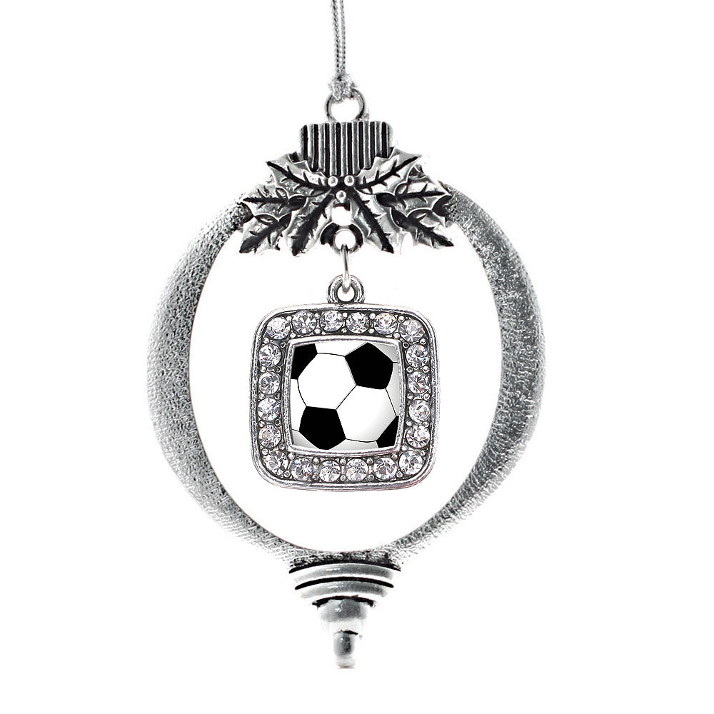 Silver Soccer Square Charm Holiday Ornament