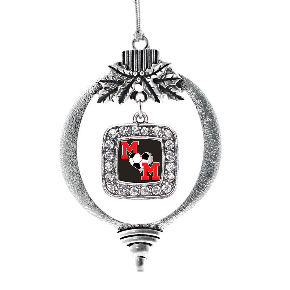 Silver Soccer Mom Square Charm Holiday Ornament