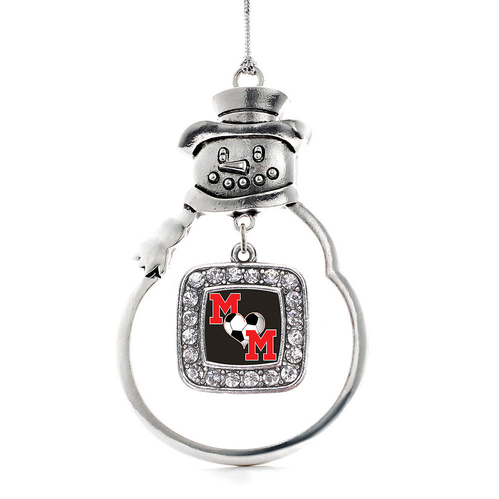 Silver Soccer Mom Square Charm Snowman Ornament
