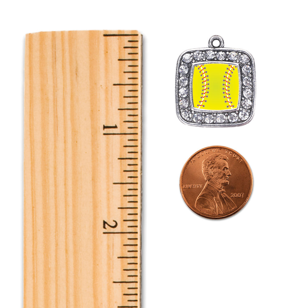 Silver Softball Square Charm Snowman Ornament