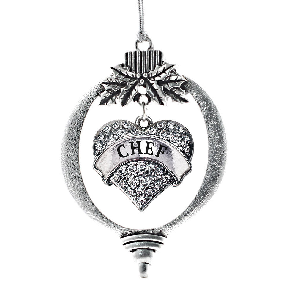 Silver Chef Pave Heart Charm Holiday Ornament