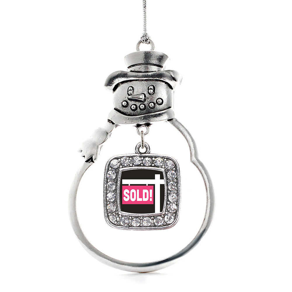 Silver Sold Square Charm Snowman Ornament