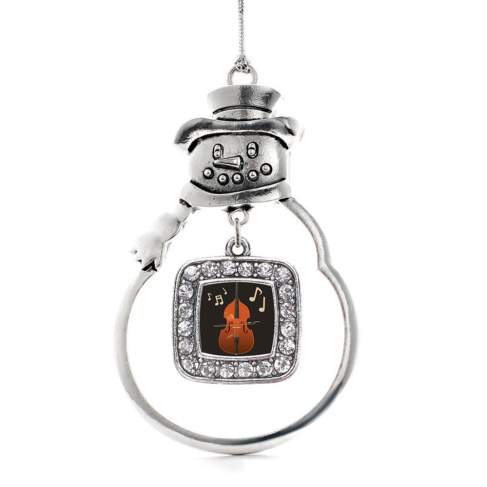 Silver Stand Up Bass Square Charm Snowman Ornament