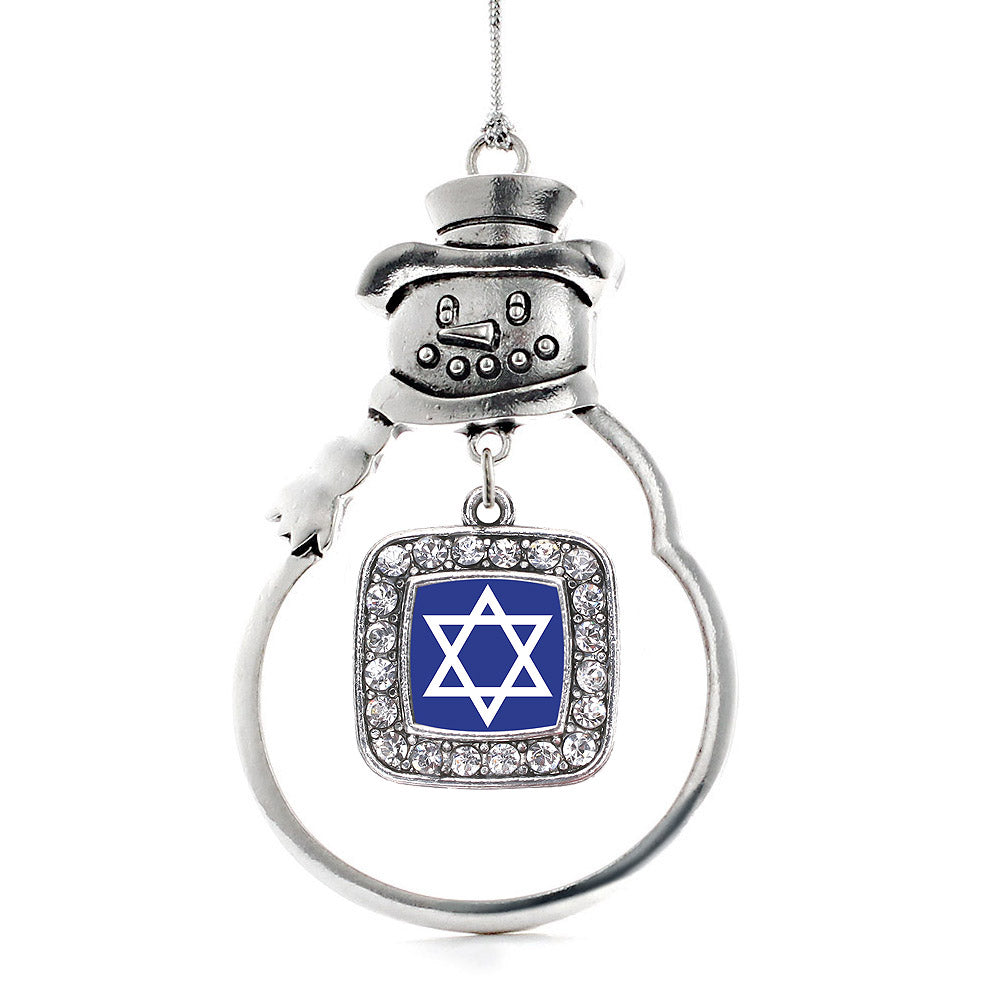 Silver Star of David Square Charm Snowman Ornament
