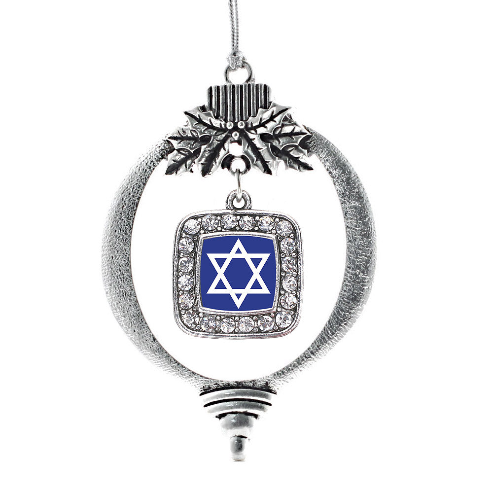 Silver Star of David Square Charm Holiday Ornament