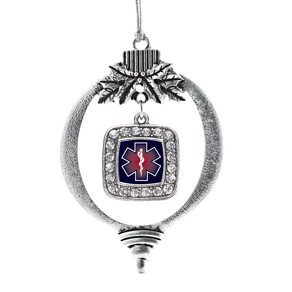 Silver Star Of Life EMT / EMS Square Charm Holiday Ornament