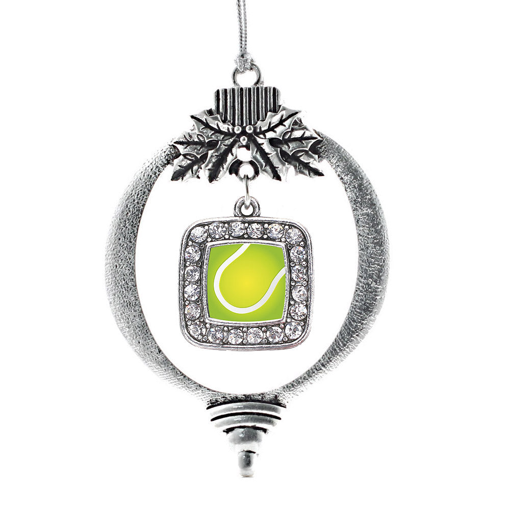 Silver Tennis Square Charm Holiday Ornament