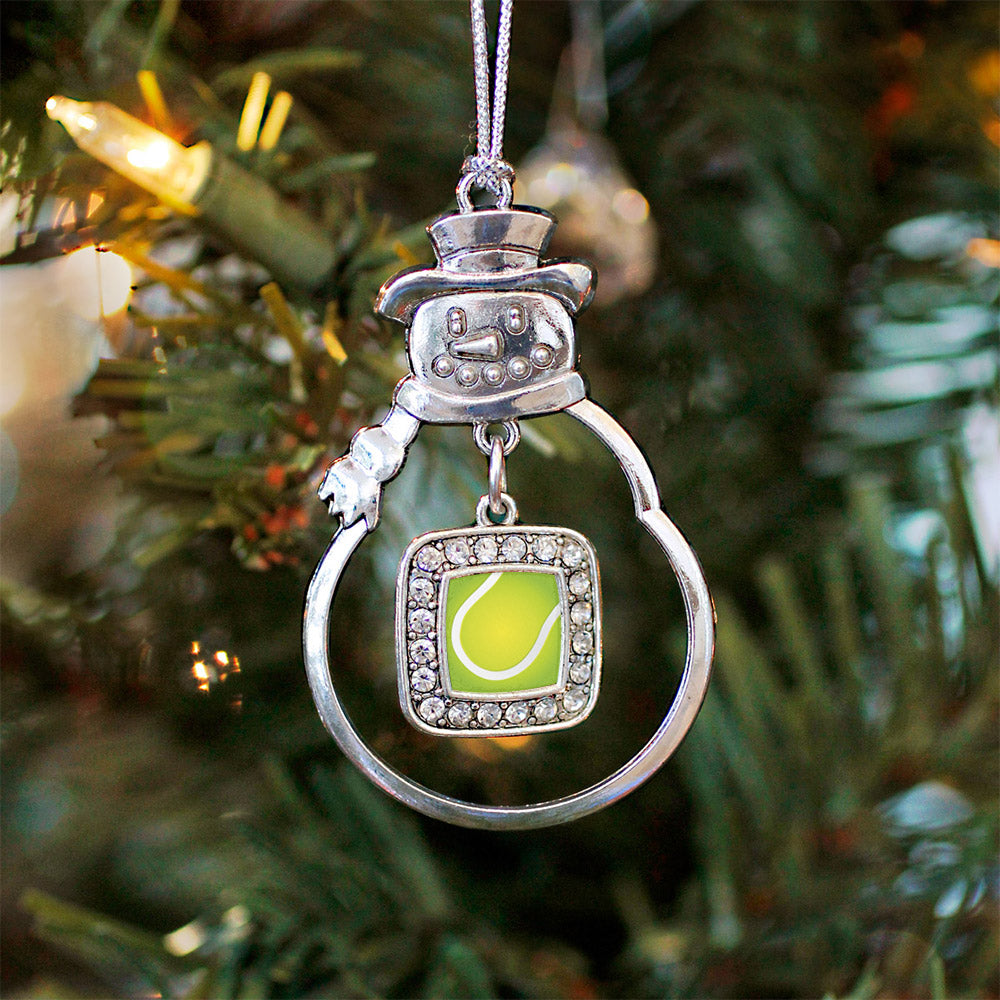 Silver Tennis Square Charm Snowman Ornament