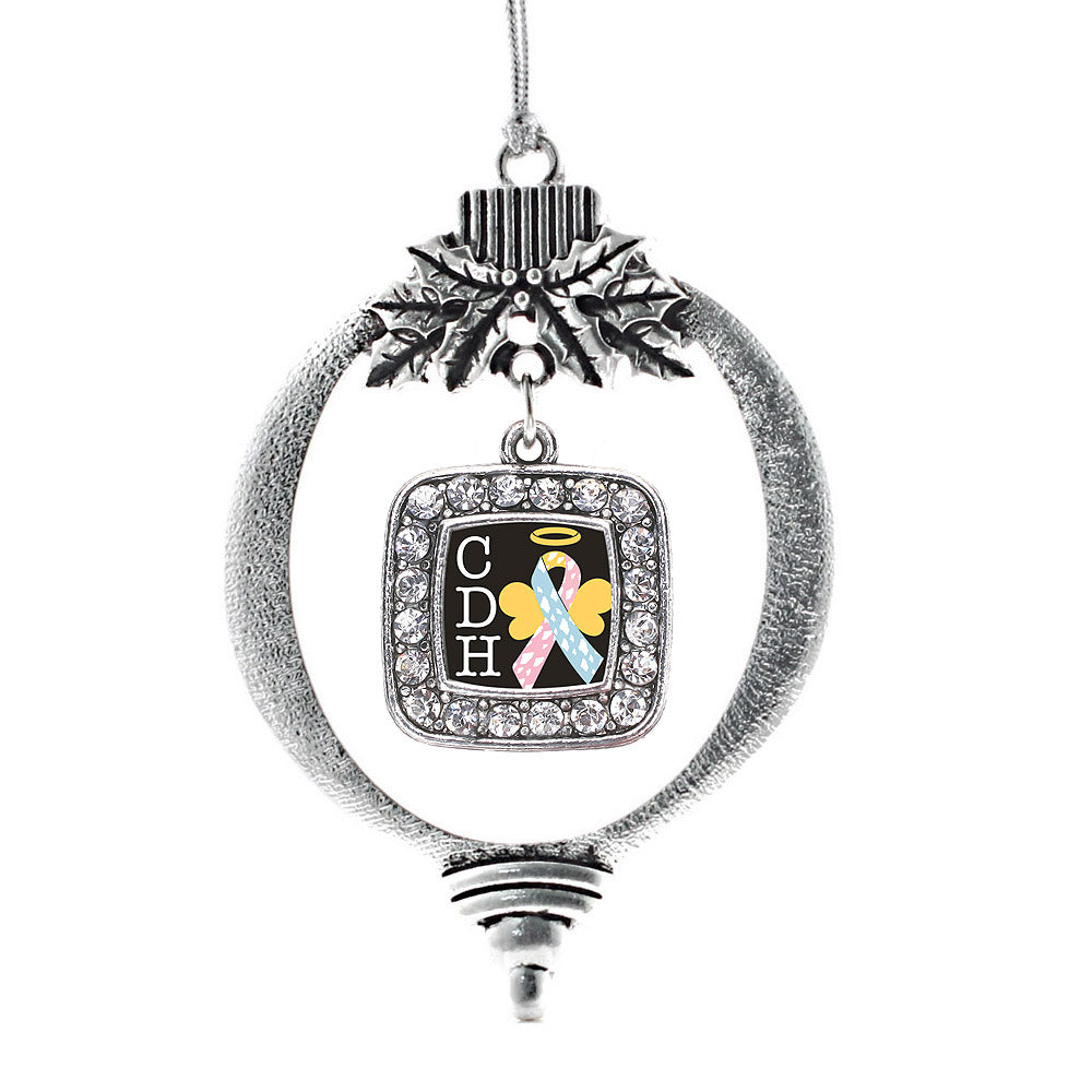 Silver CDH Awareness Square Charm Holiday Ornament