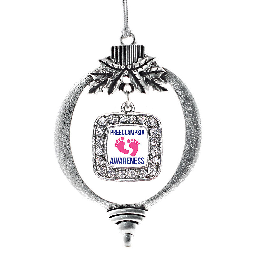 Silver Preeclampsia Awareness Square Charm Holiday Ornament