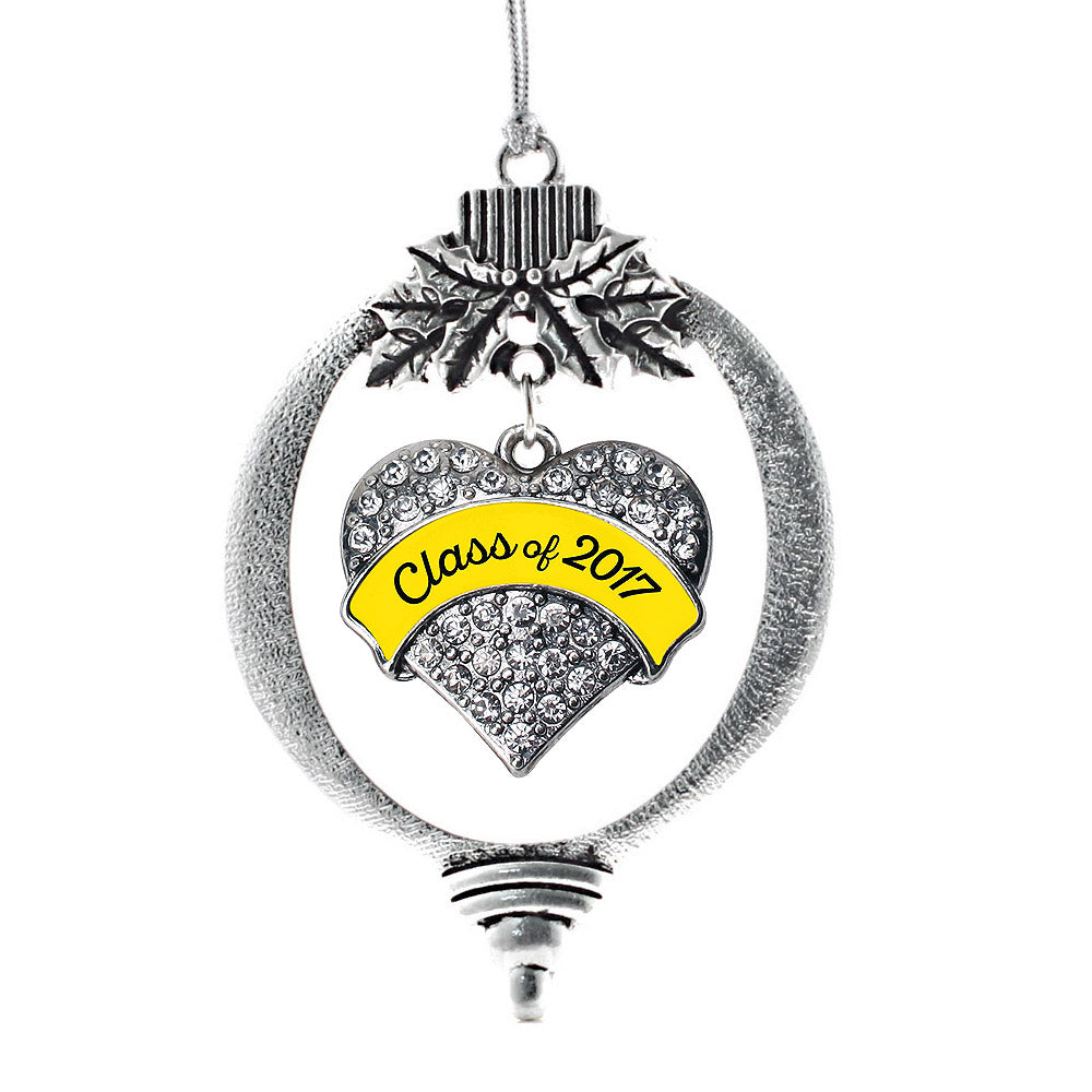 Silver Yellow Class of 2017 Pave Heart Charm Holiday Ornament