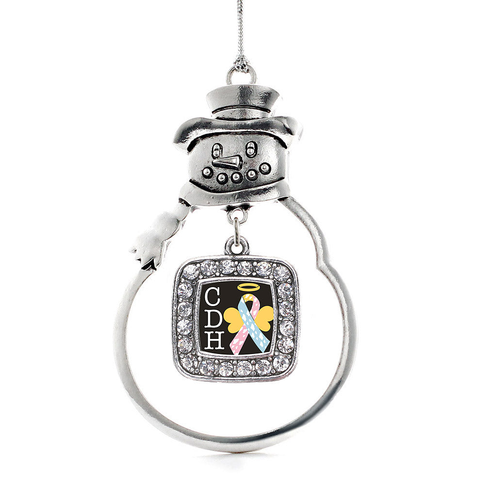 Silver CDH Awareness Square Charm Snowman Ornament