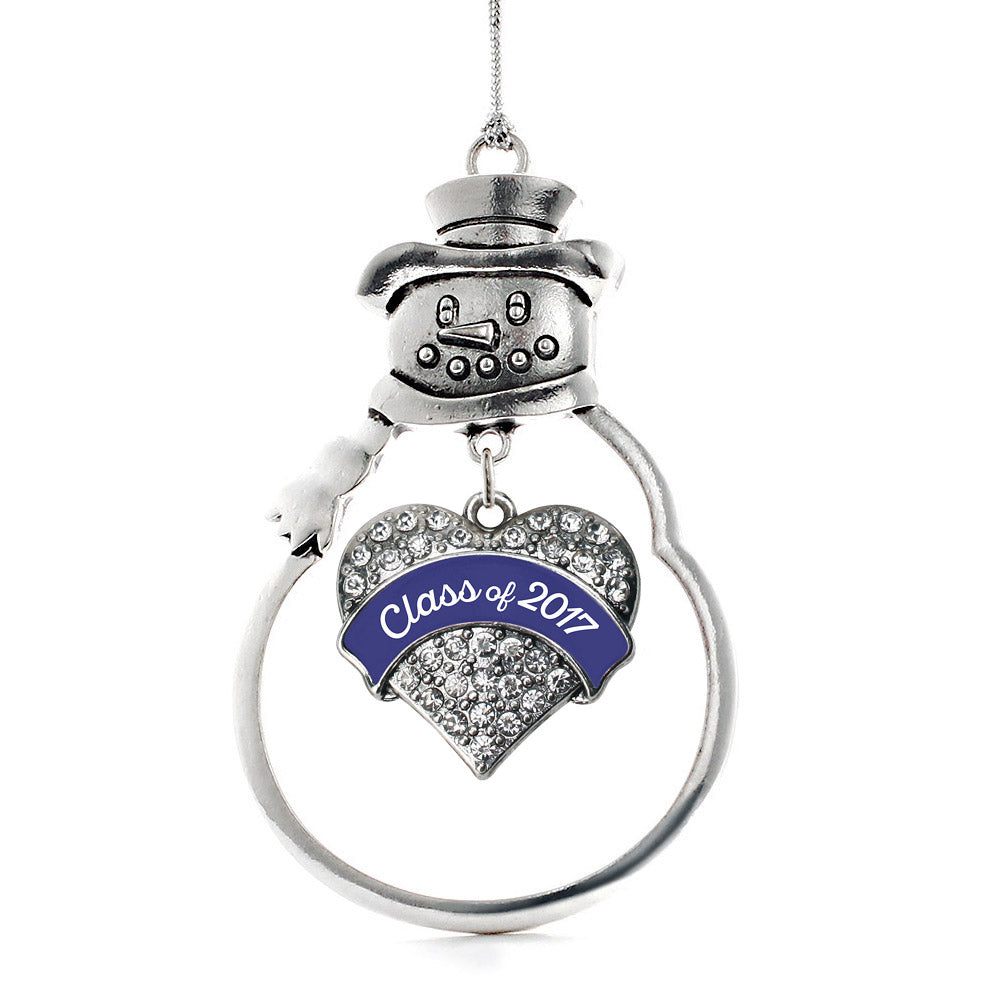 Silver Navy Blue Class of 2017 Pave Heart Charm Snowman Ornament