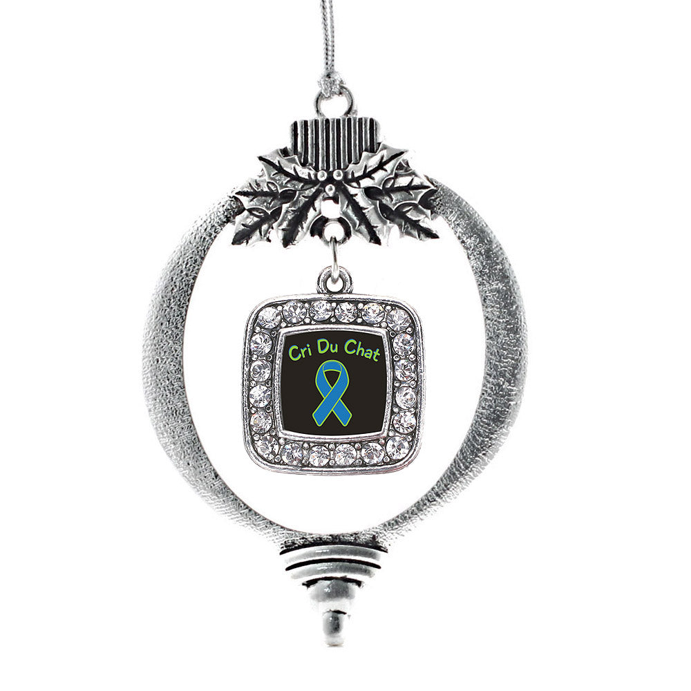 Silver Cri Du Chat Square Charm Holiday Ornament