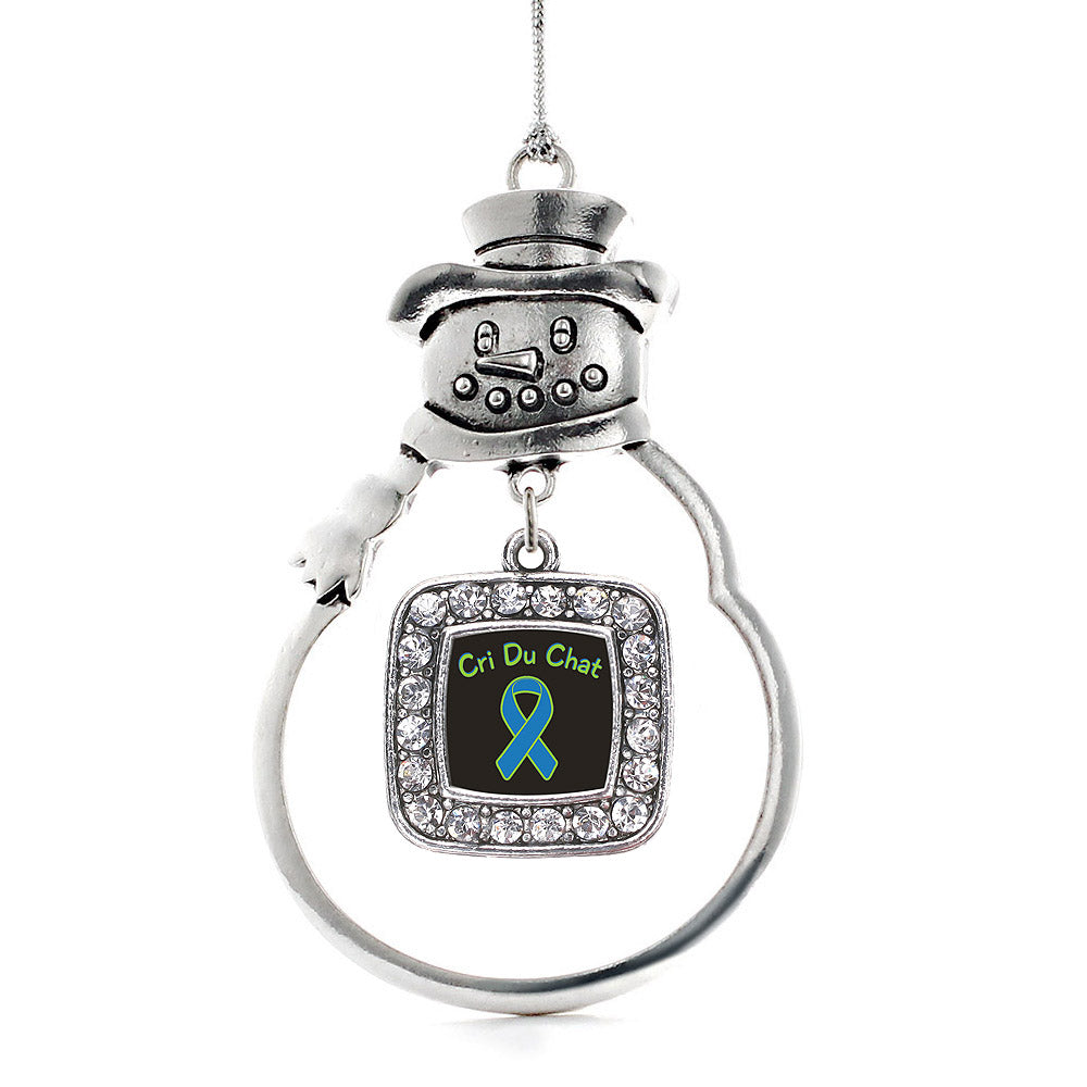 Silver Cri Du Chat Square Charm Snowman Ornament