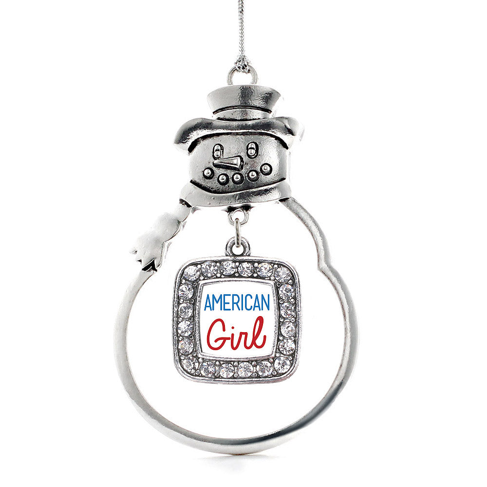 Silver American Girl Square Charm Snowman Ornament